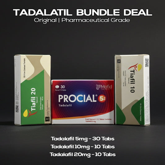 Tadalafil Combo Bundle (5mg, 10mg & 20mg) | Procial 5mg + Tiafil 10mg + Tiafil 20mg - CurePill