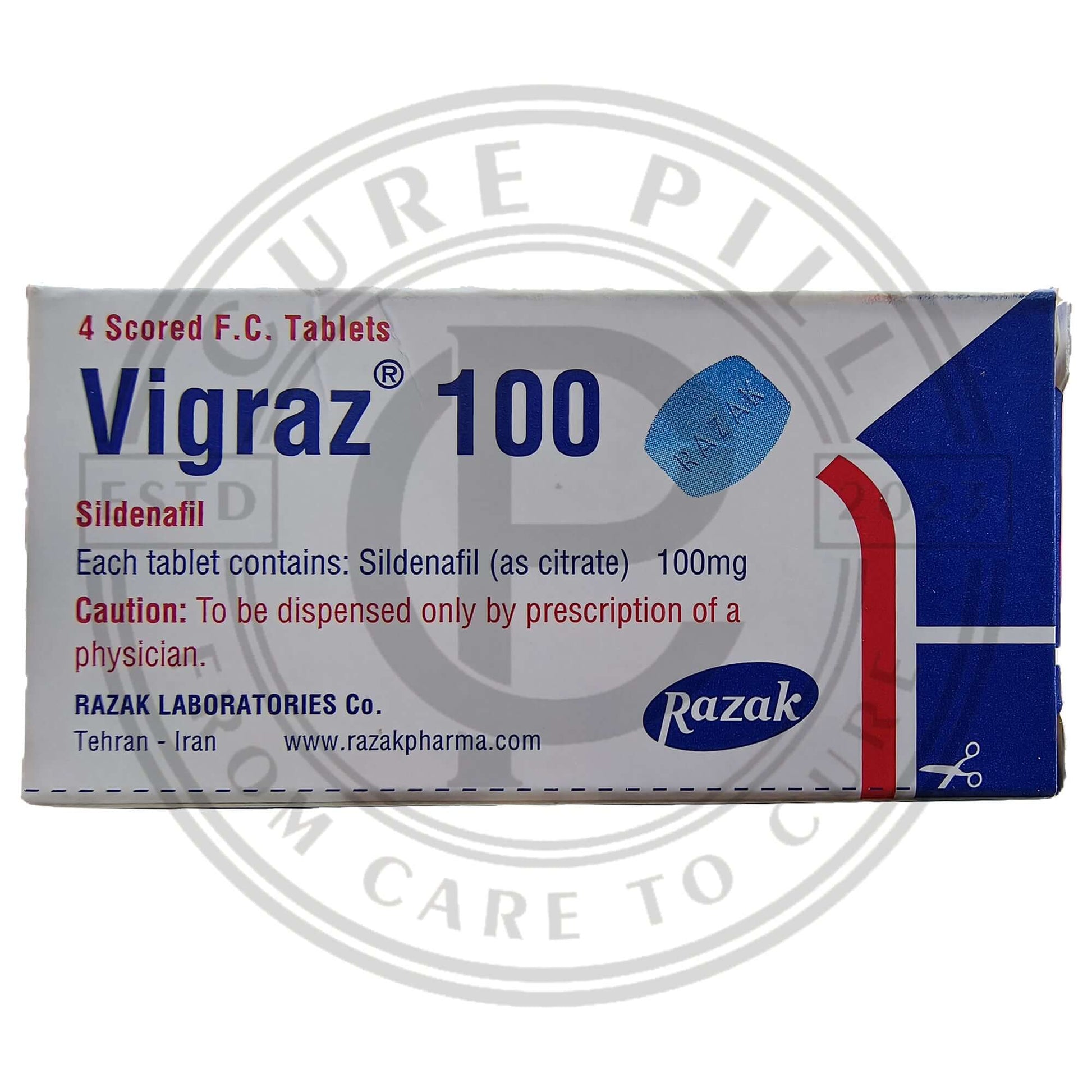 Vigr@z 100mg Tablet - Original Silden@ - fil by Razzaq Pharma Iran. - CurePill